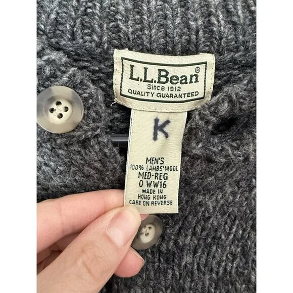 LL Bean 100% Lambs Wool Men's Classic Ragg Sweater Henley Pullover Gray Medium - Picture 4 of 9